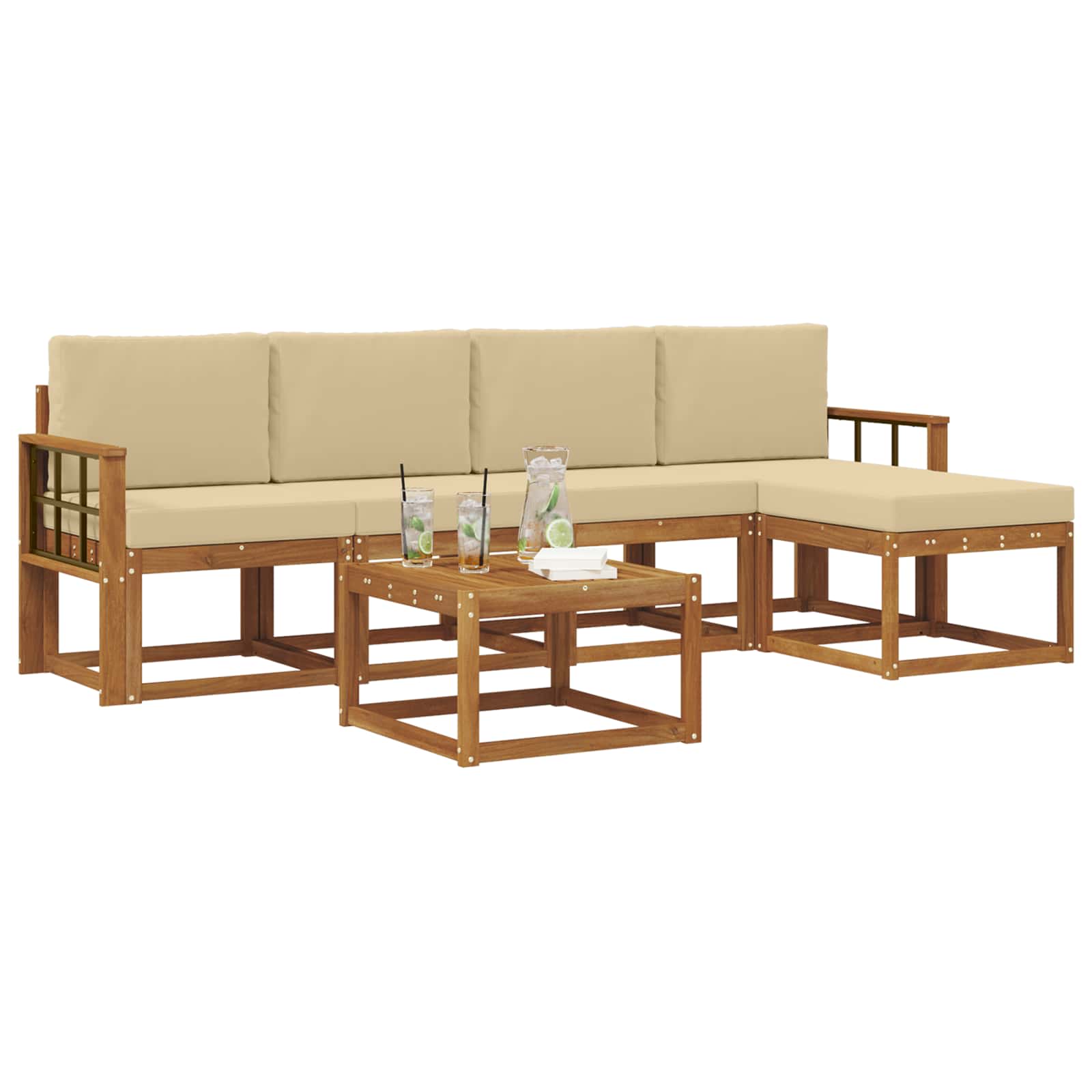 Outdoor-Sofagarnitur mit Kissen 6 pcs Natur und Beige