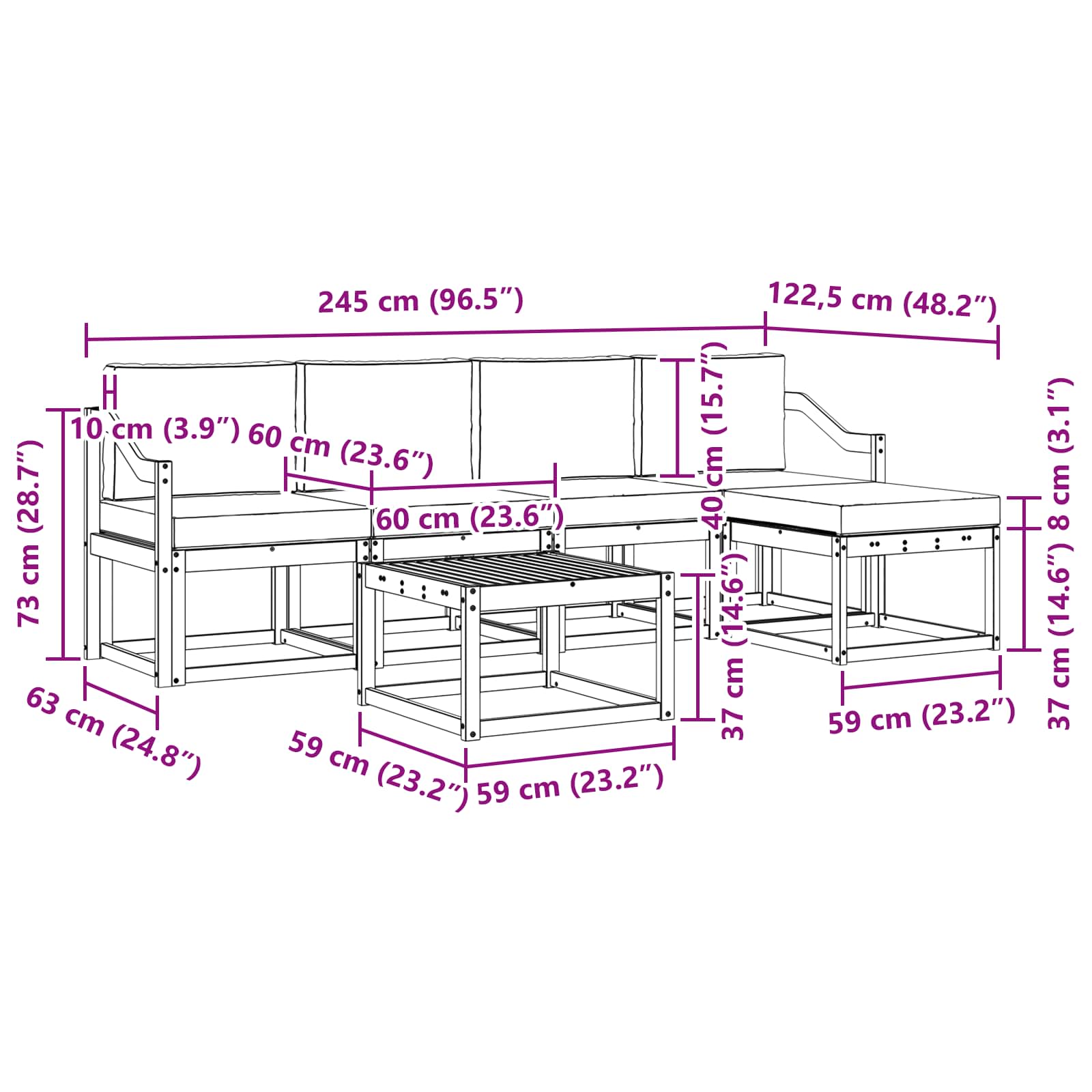 Outdoor-Sofagarnitur 6 stk. Natur und Anthrazit