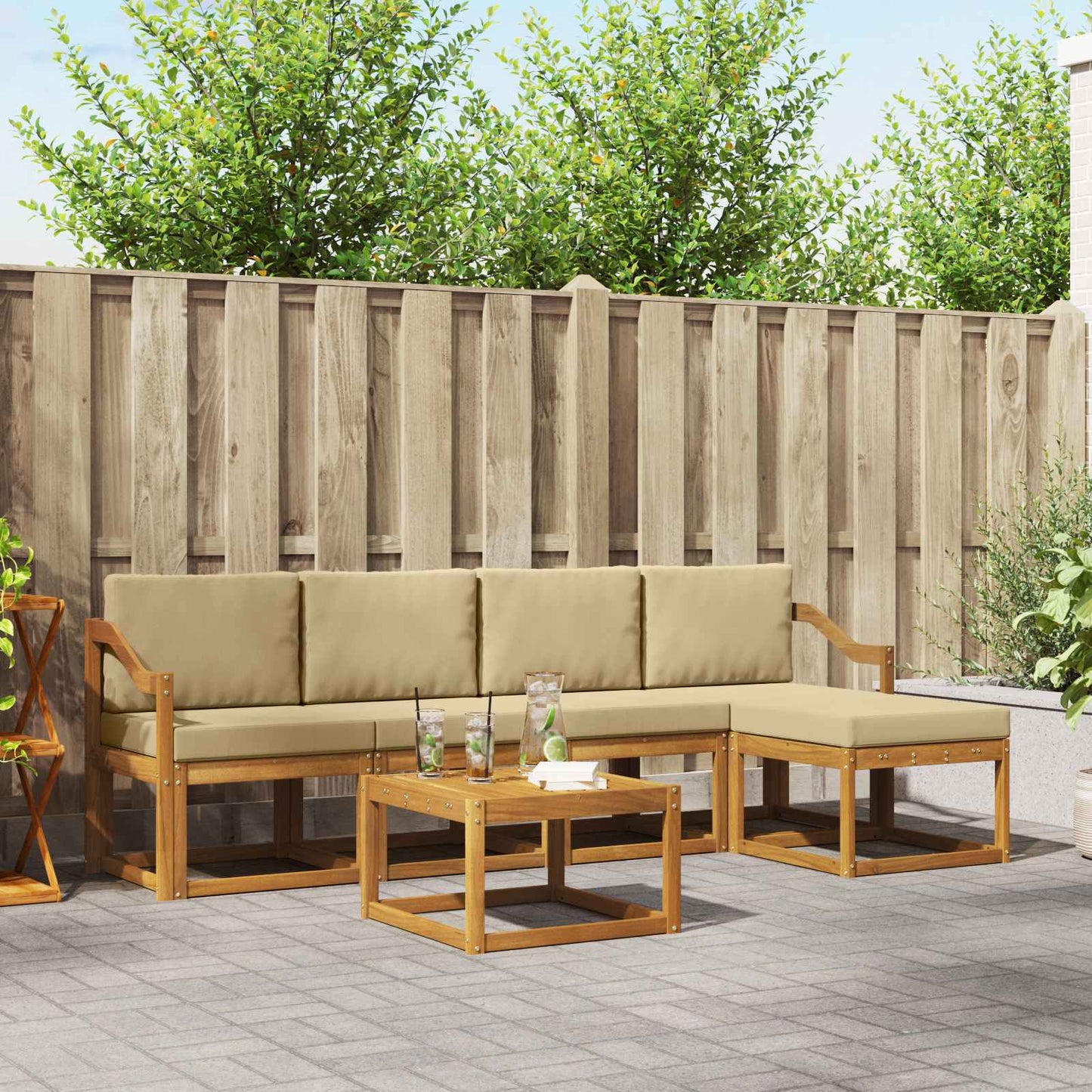 Outdoor-Sofagarnitur mit Kissen 6 pcs Natur und Beige
