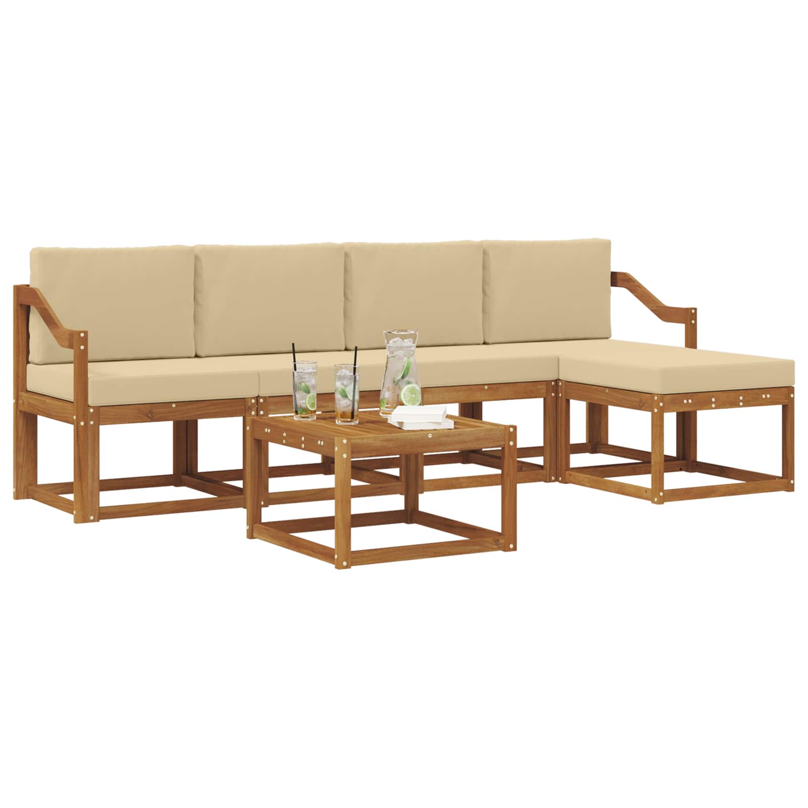 Outdoor-Sofagarnitur mit Kissen 6 pcs Natur und Beige