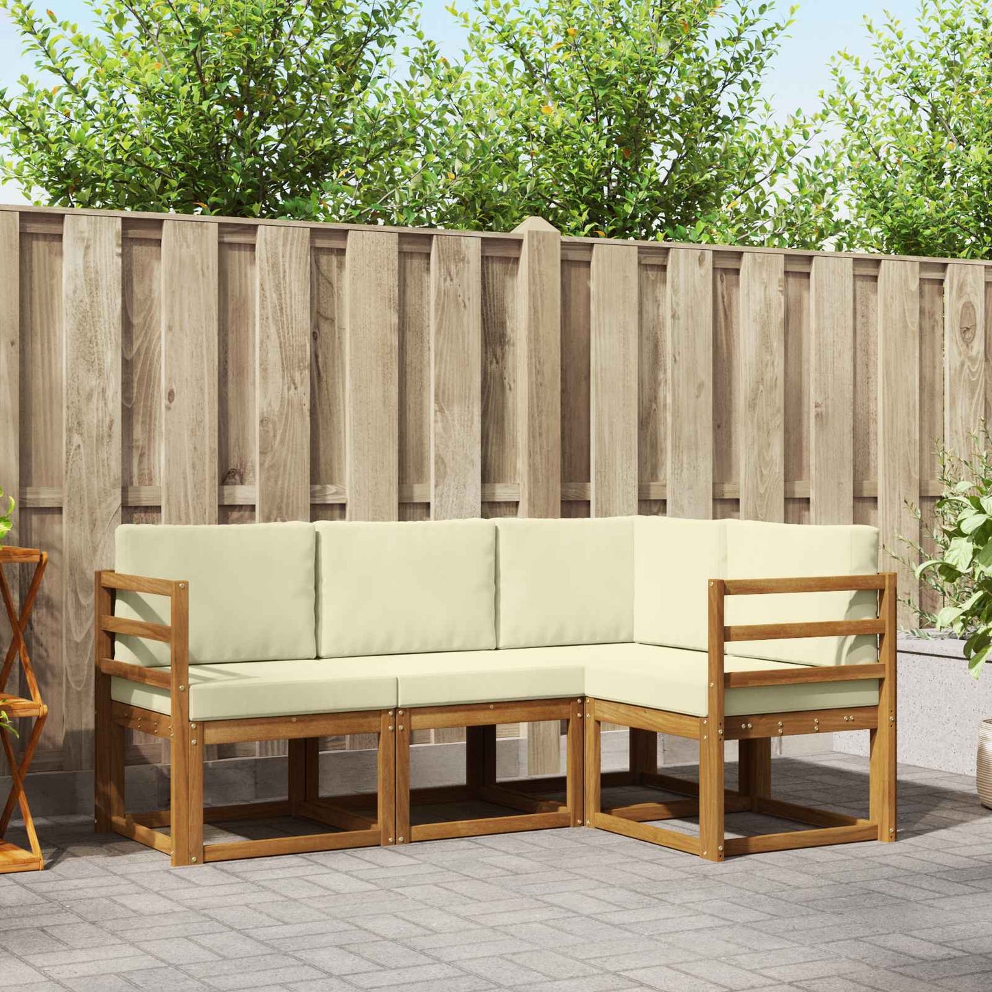 Outdoor-Sofagarnitur 4 stk. Natur und Creme