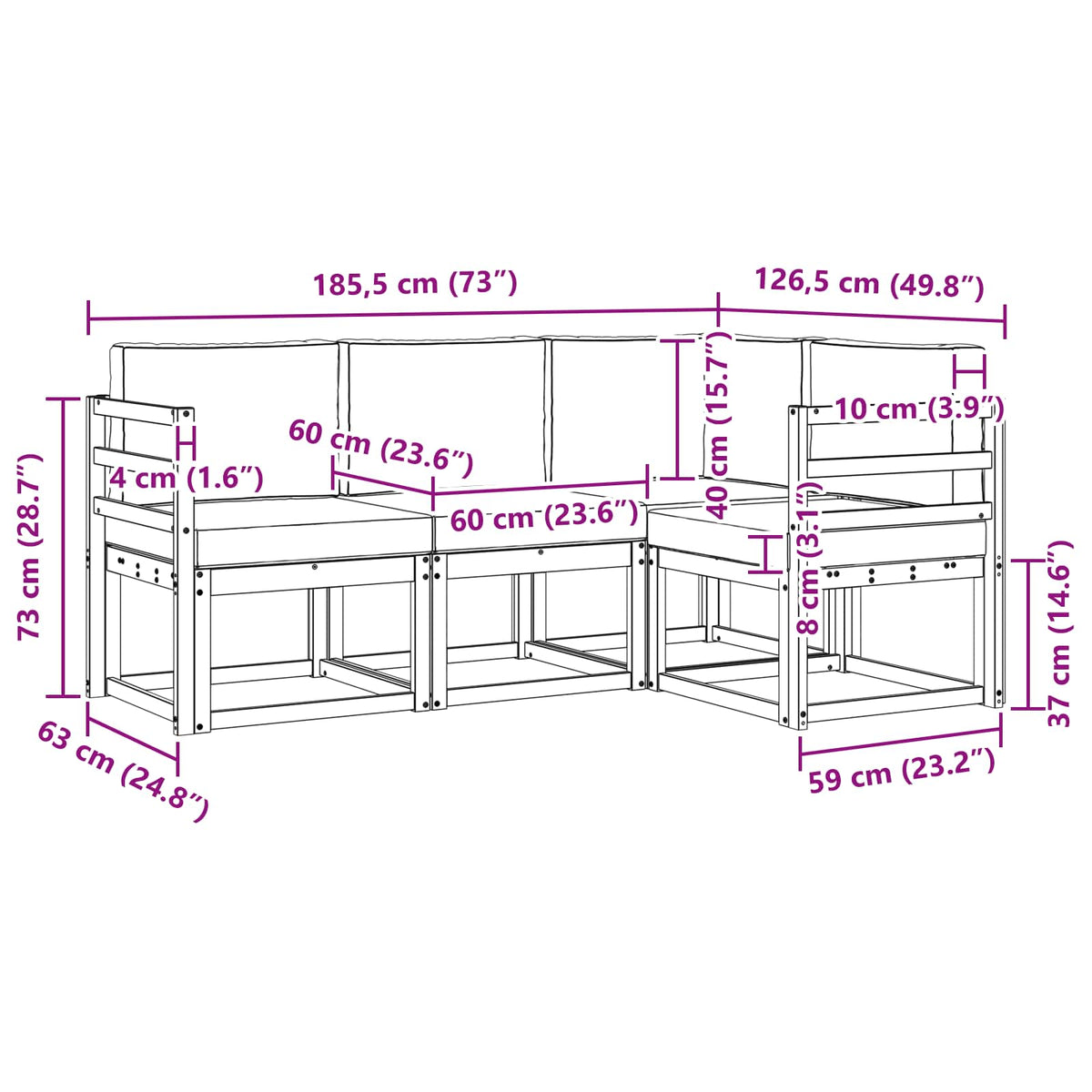 Outdoor-Sofagarnitur 4 stk. Natur und Creme