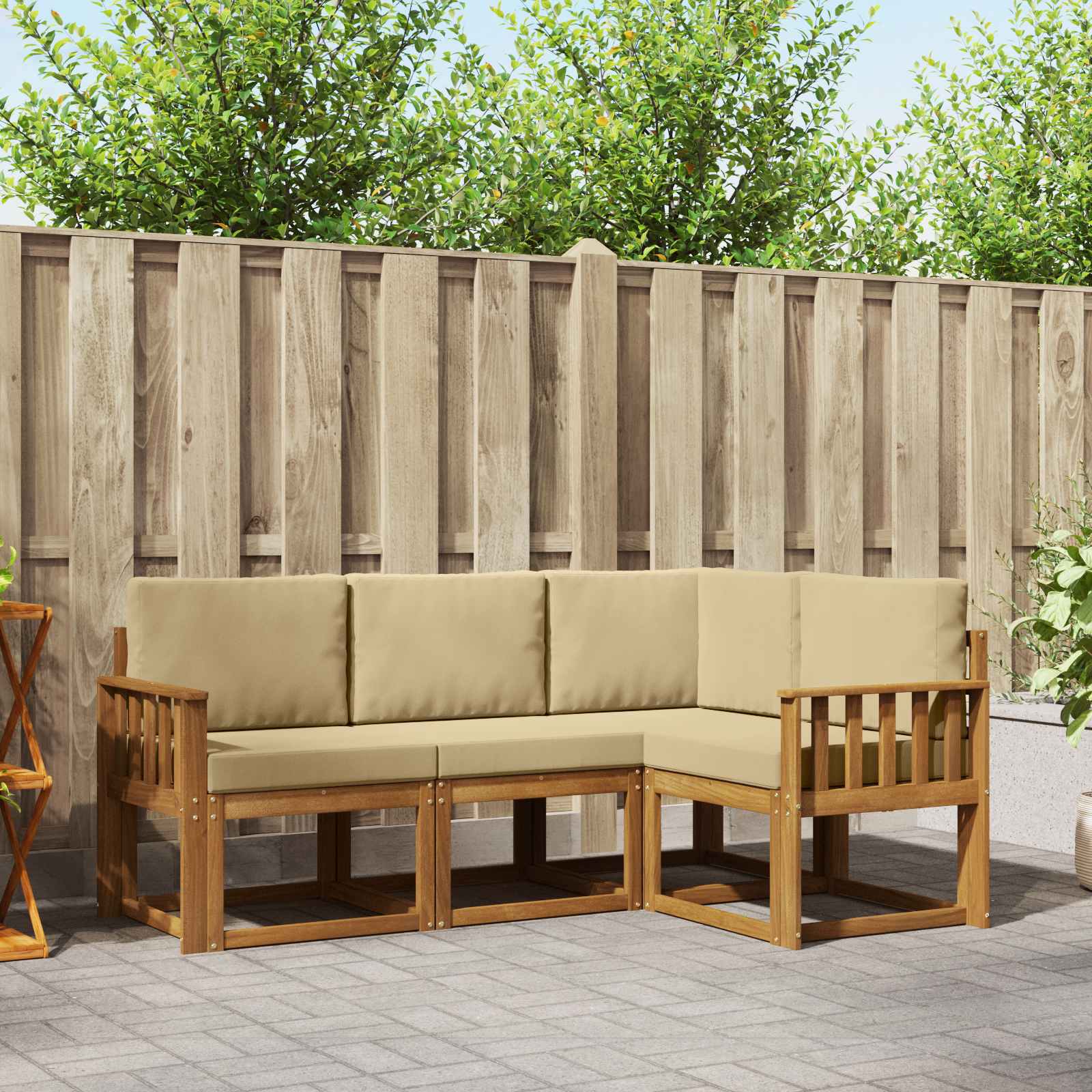 Outdoor-Sofagarnitur mit Kissen 4 pcs Natur und Beige