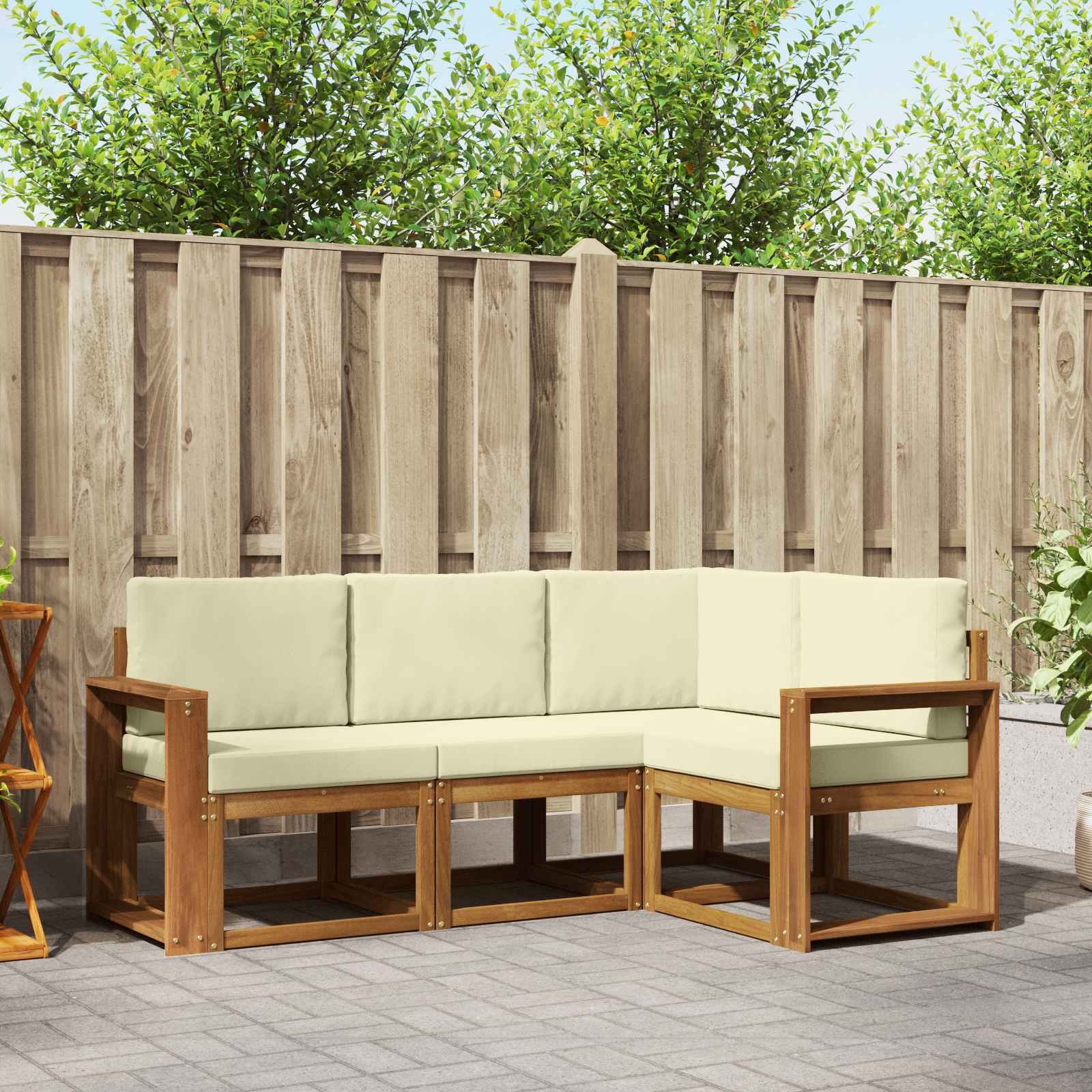 Outdoor-Sofagarnitur 4 stk. Natur und Creme