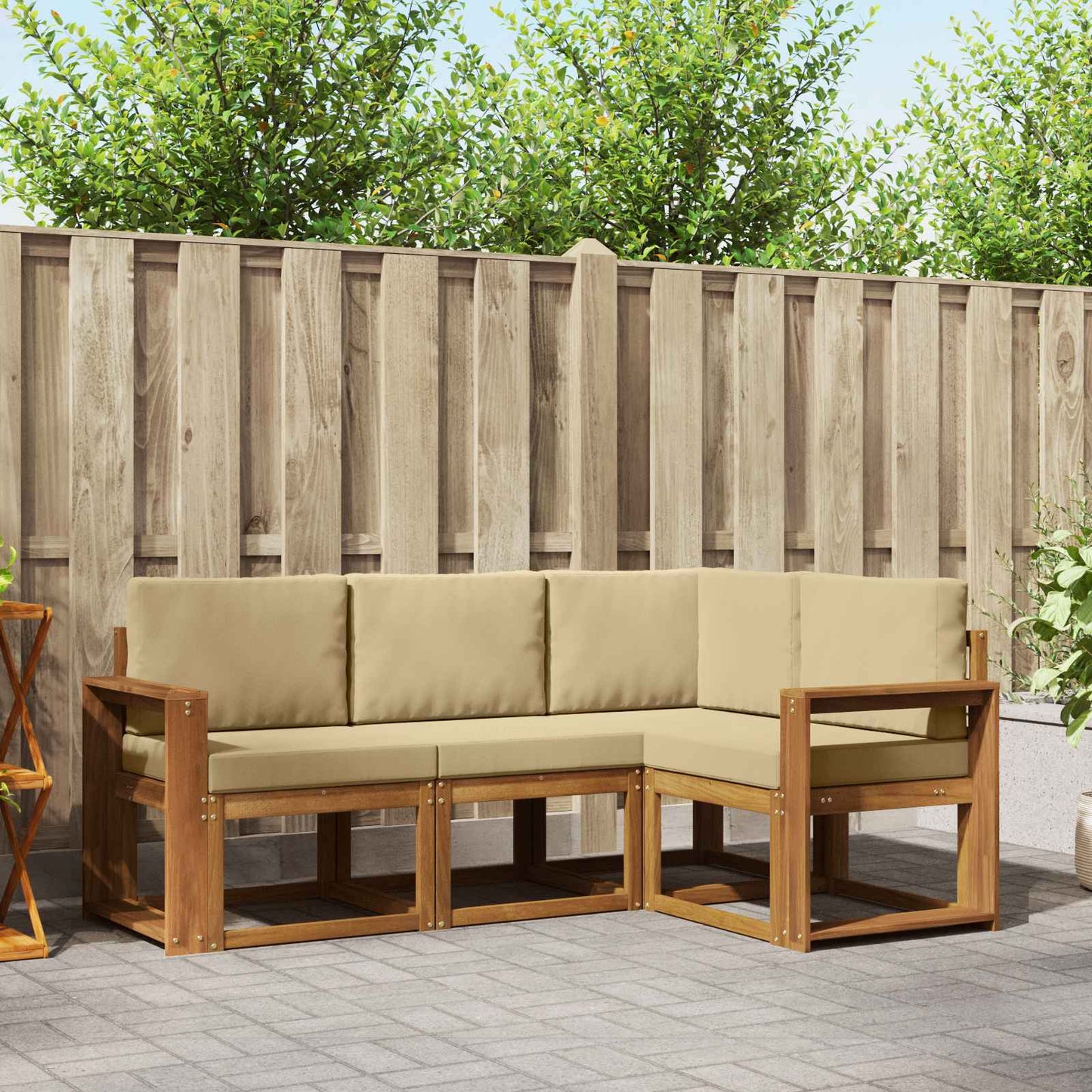 Outdoor-Sofagarnitur mit Kissen 4 pcs Natur und Beige