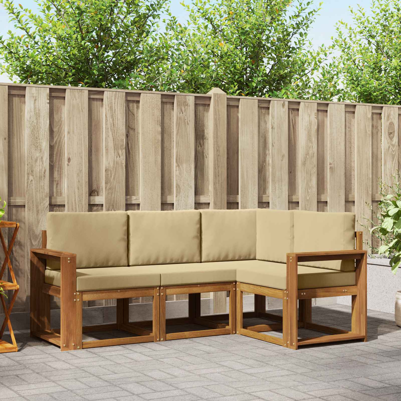 Outdoor-Sofagarnitur mit Kissen 4 pcs Natur und Beige