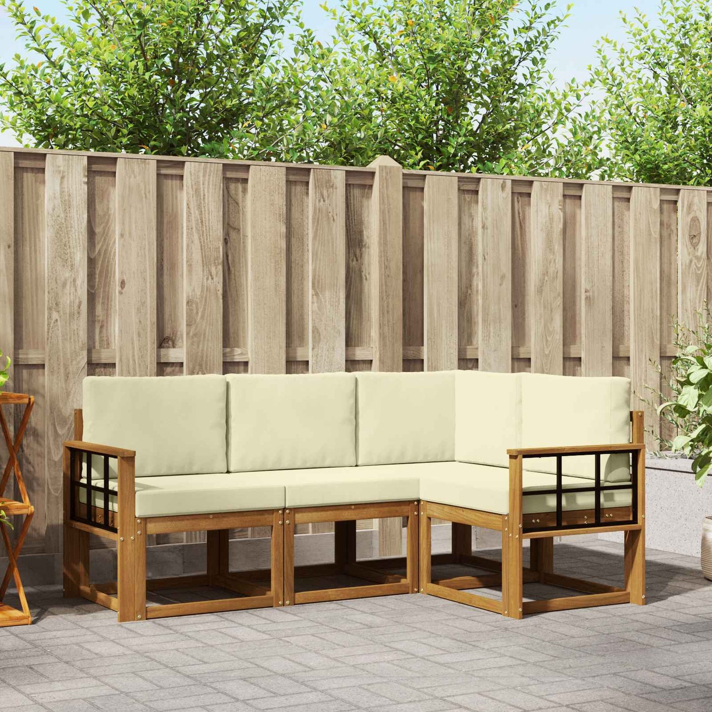 Outdoor-Sofagarnitur 4 stk. Natur und Creme