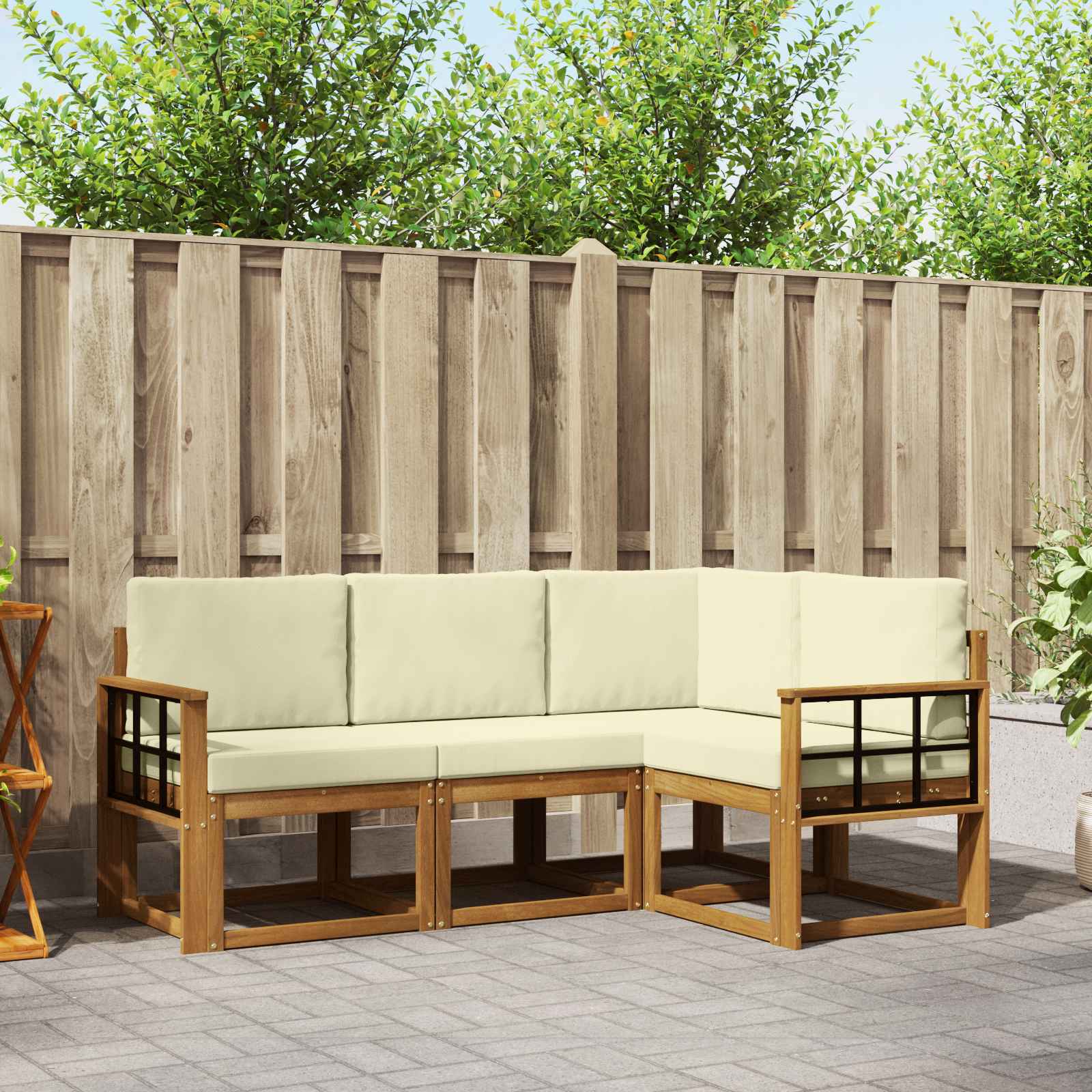 Outdoor-Sofagarnitur 4 stk. Natur und Creme