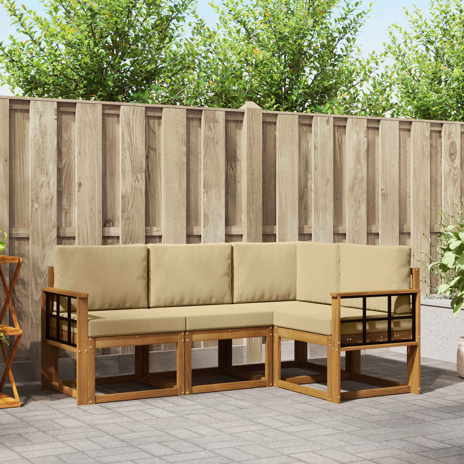 Outdoor-Sofagarnitur mit Kissen 4 pcs Natur und Beige