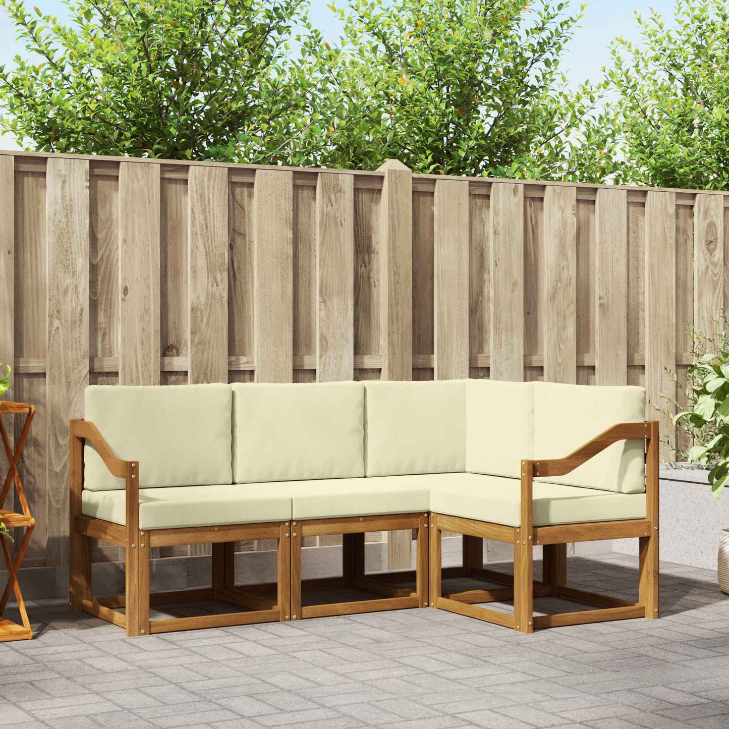 Outdoor-Sofagarnitur 4 stk. Natur und Creme
