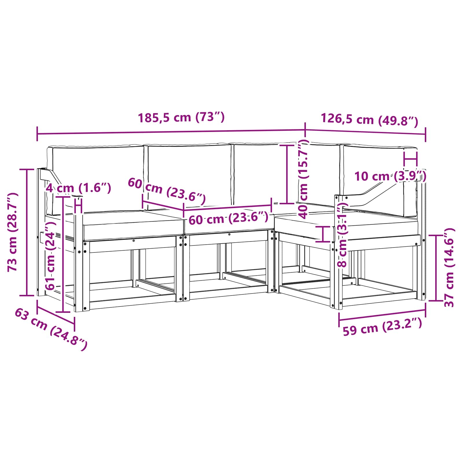 Outdoor-Sofagarnitur 4 stk. Natur und Creme