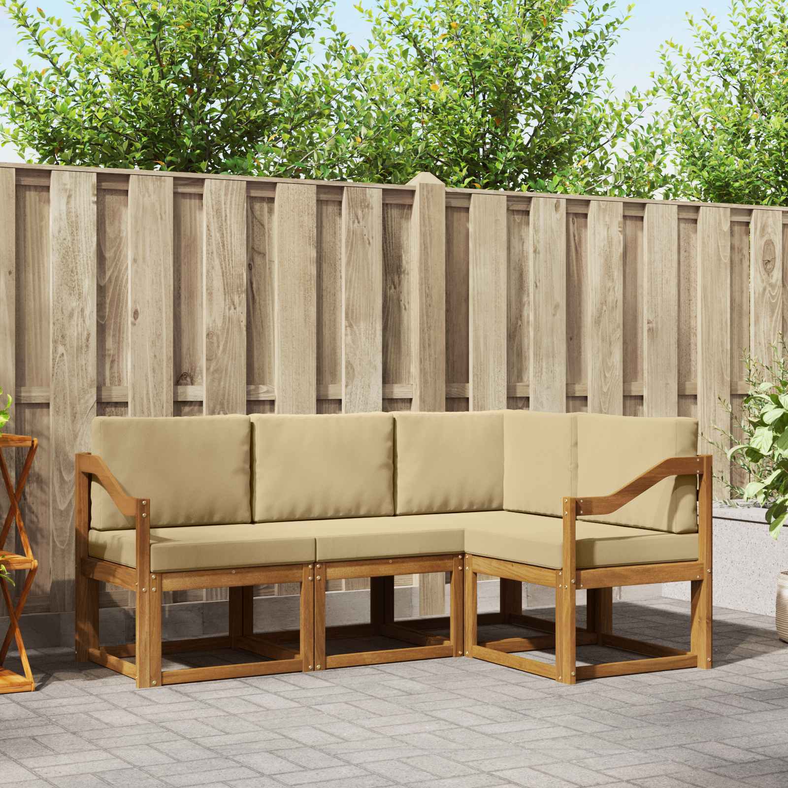 Outdoor-Sofagarnitur mit Kissen 4 pcs Natur und Beige