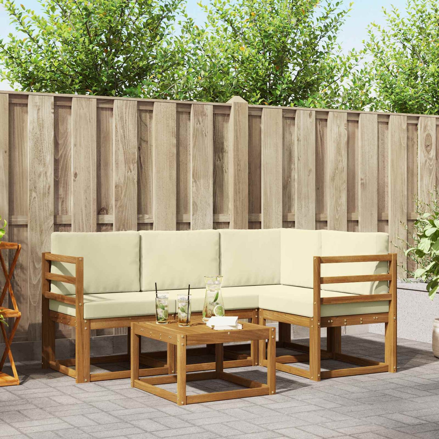 Outdoor-Sofagarnitur 5 stk. Natur und Creme