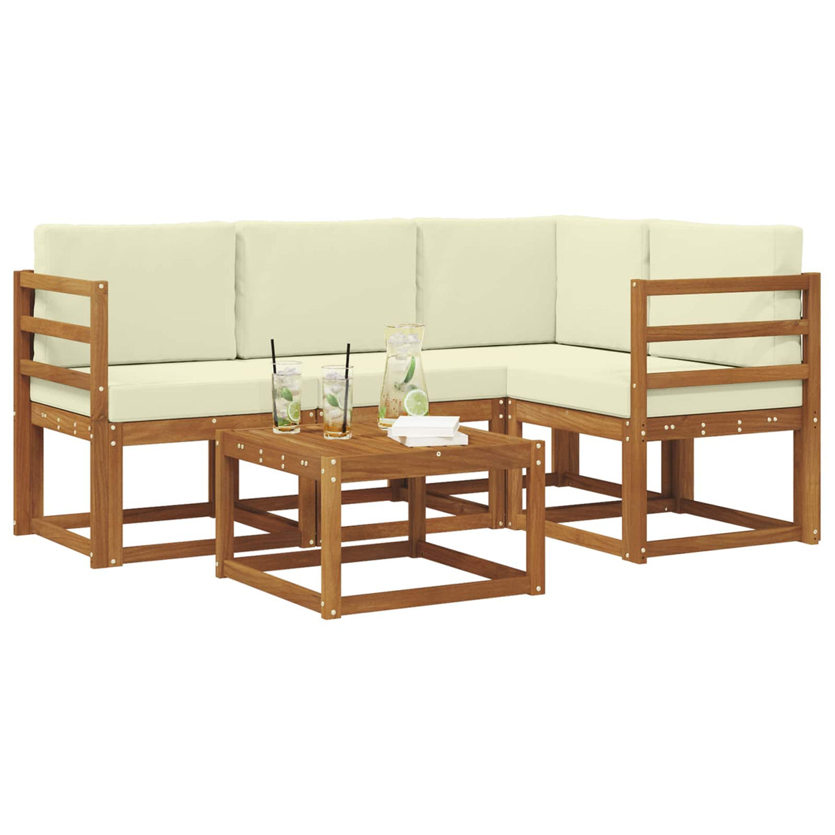 Outdoor-Sofagarnitur 5 stk. Natur und Creme