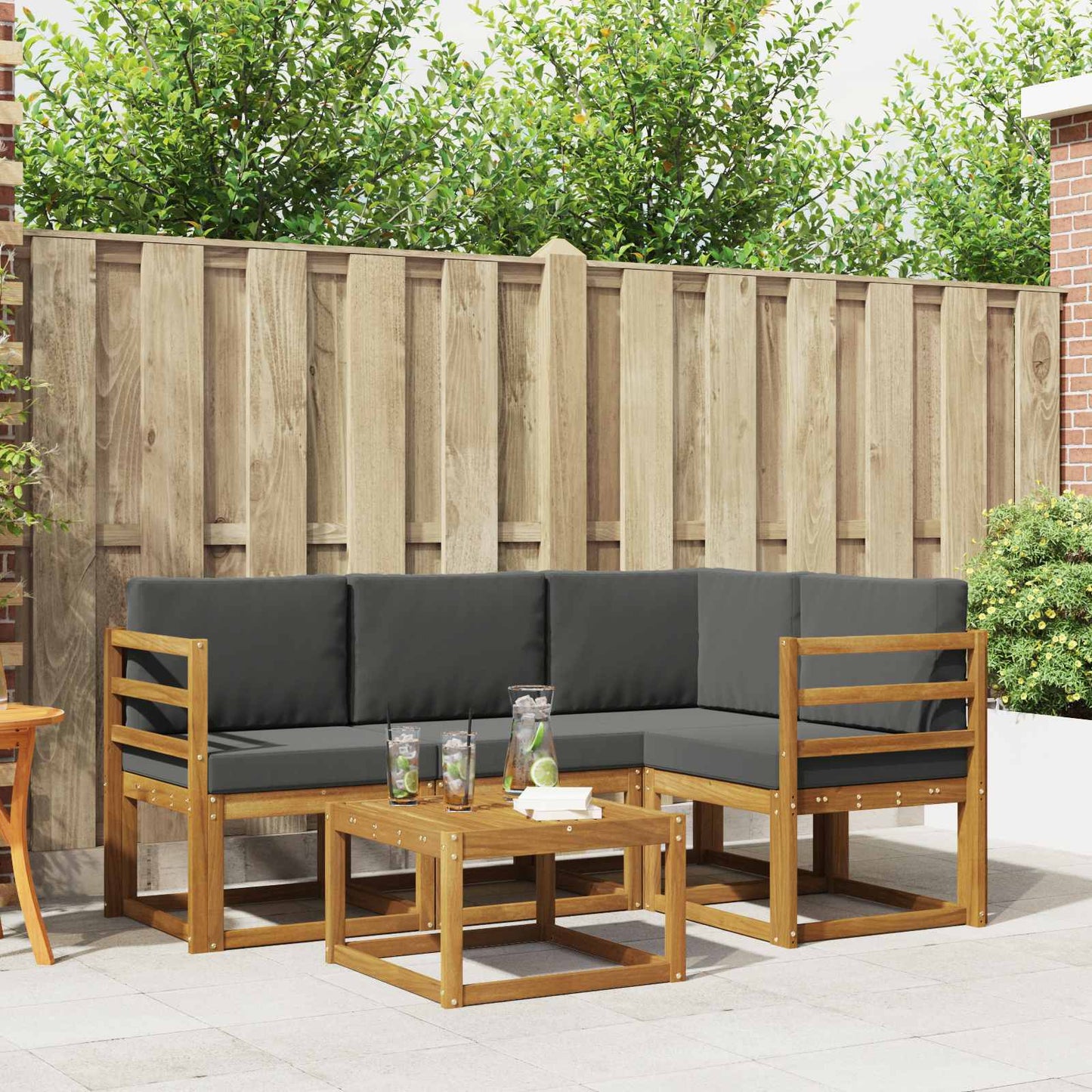 Outdoor-Sofagarnitur 5 stk. Natur und Anthrazit