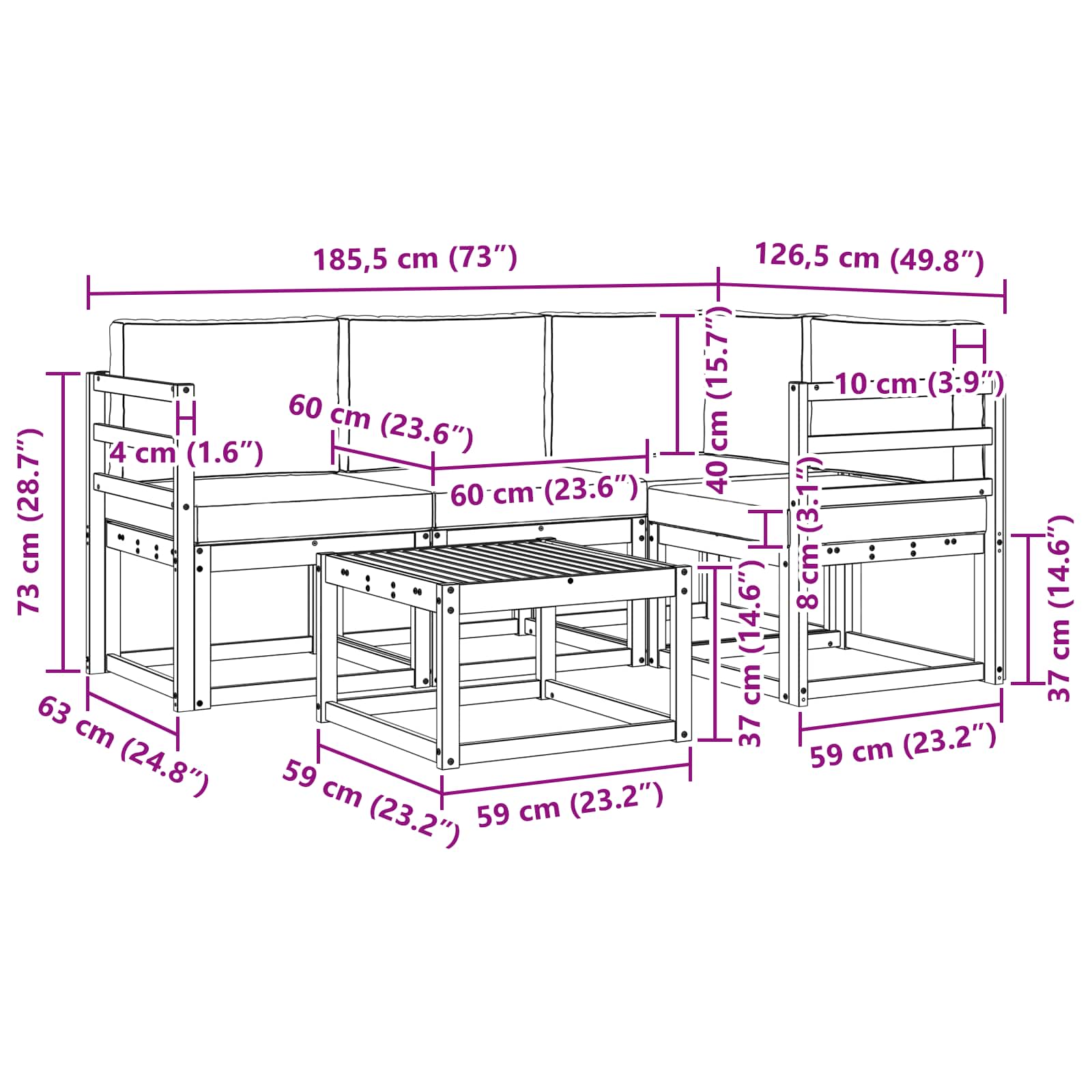 Outdoor-Sofagarnitur 5 stk. Natur und Anthrazit