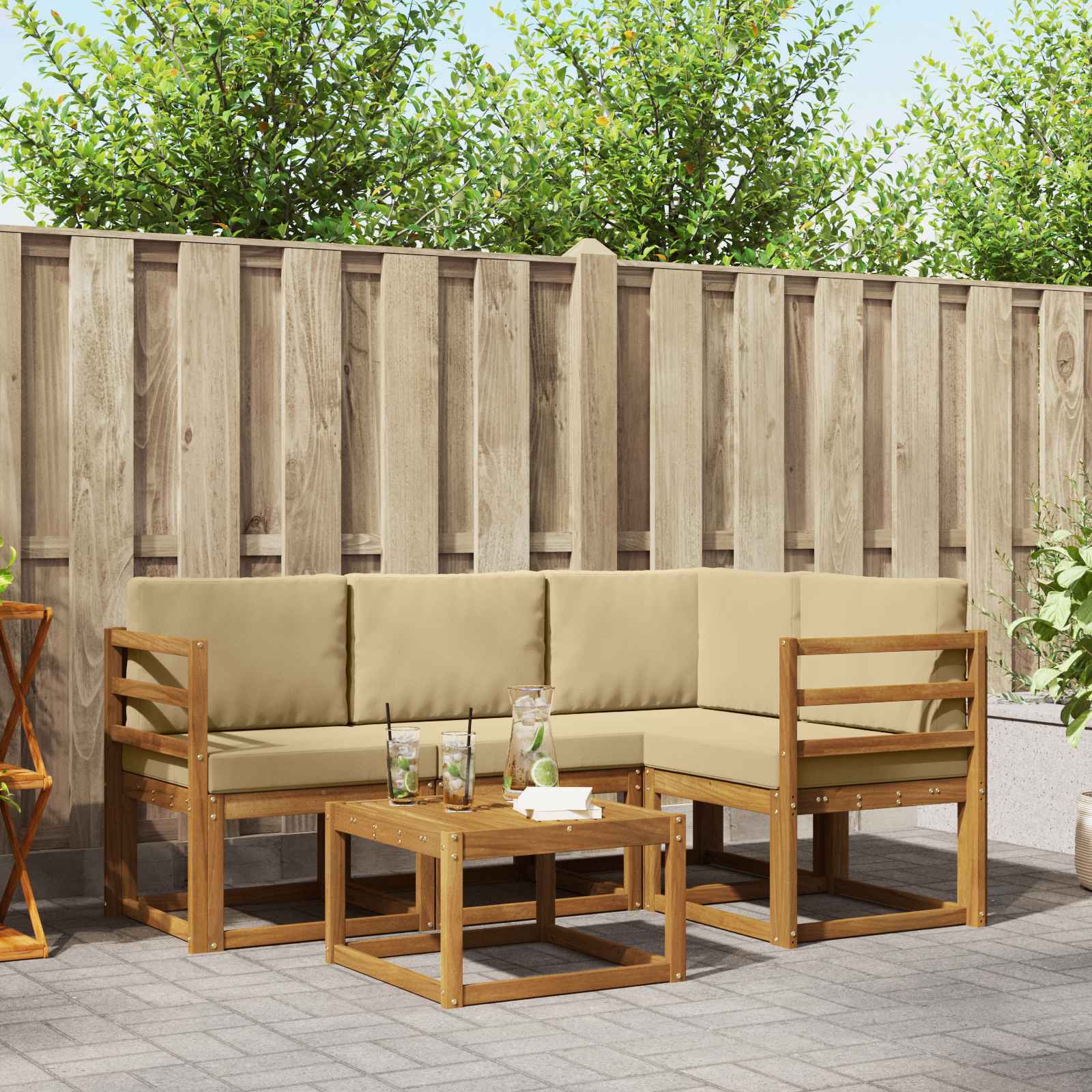 Outdoor-Sofagarnitur mit Kissen 5 pcs Natur und Beige