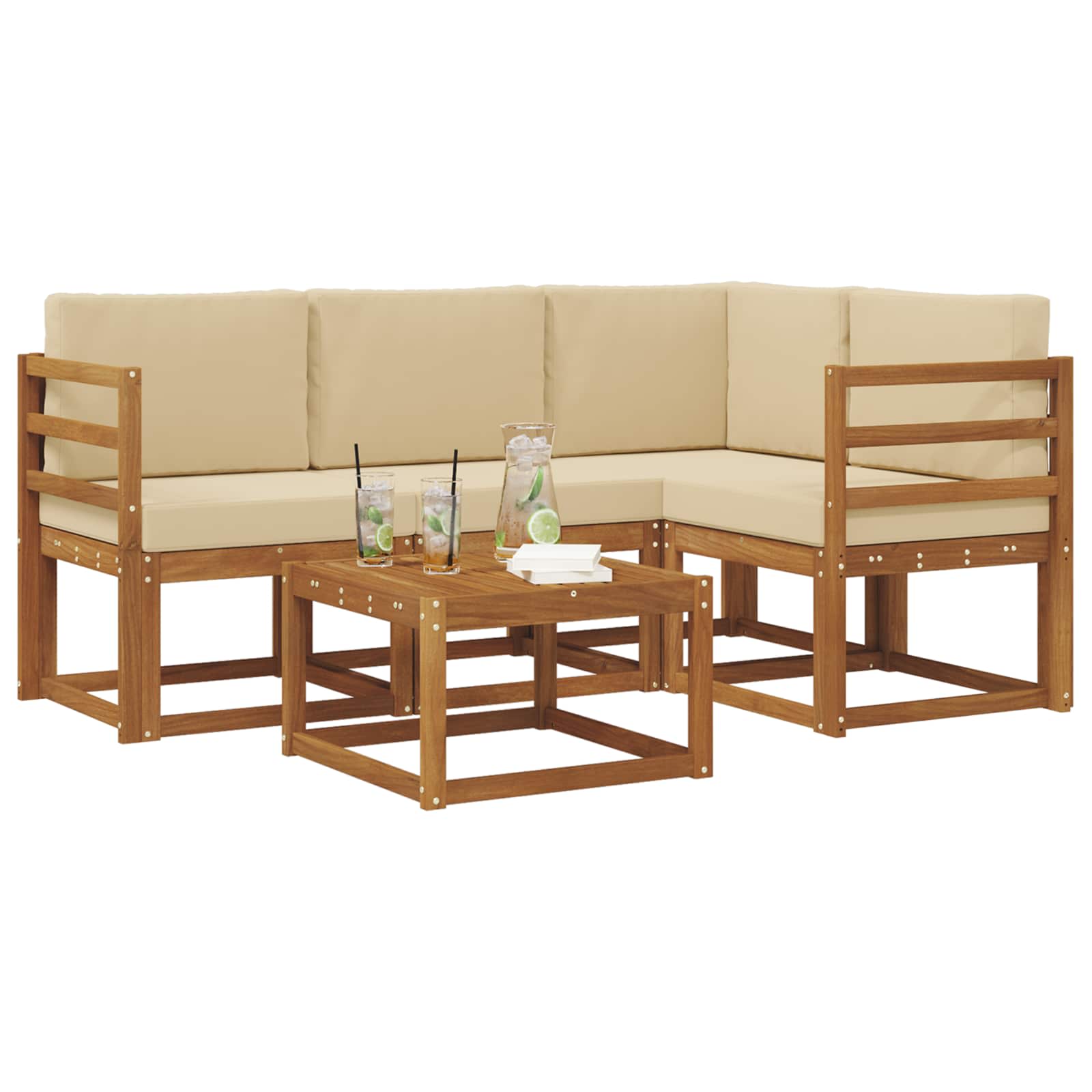 Outdoor-Sofagarnitur mit Kissen 5 pcs Natur und Beige