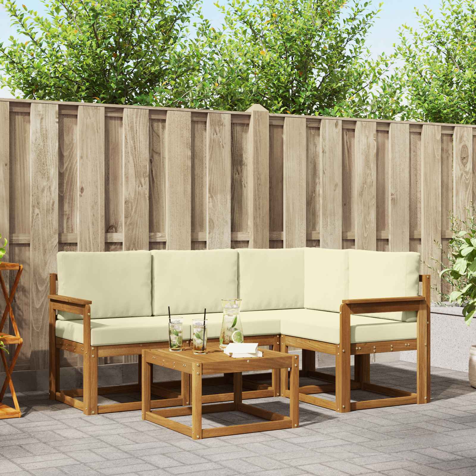 Outdoor-Sofagarnitur 5 stk. Natur und Creme