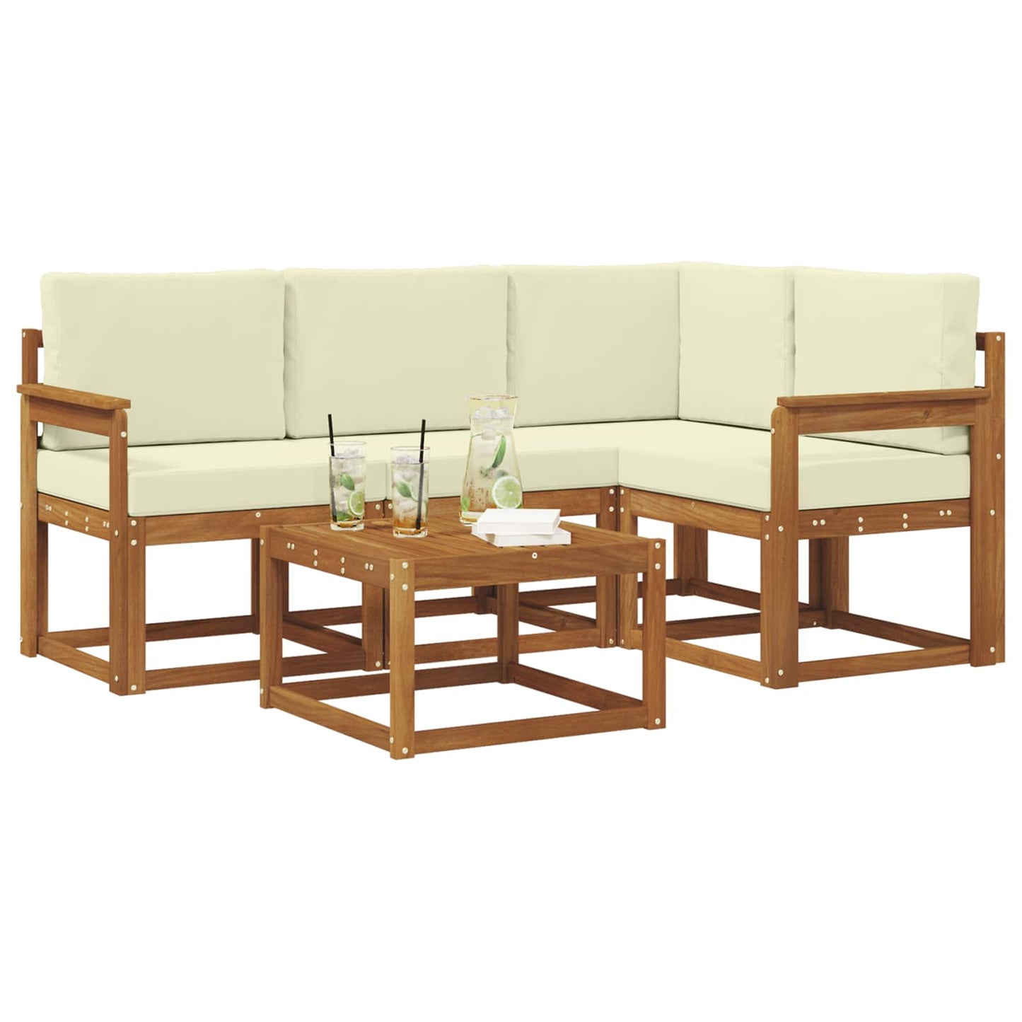 Outdoor-Sofagarnitur 5 stk. Natur und Creme