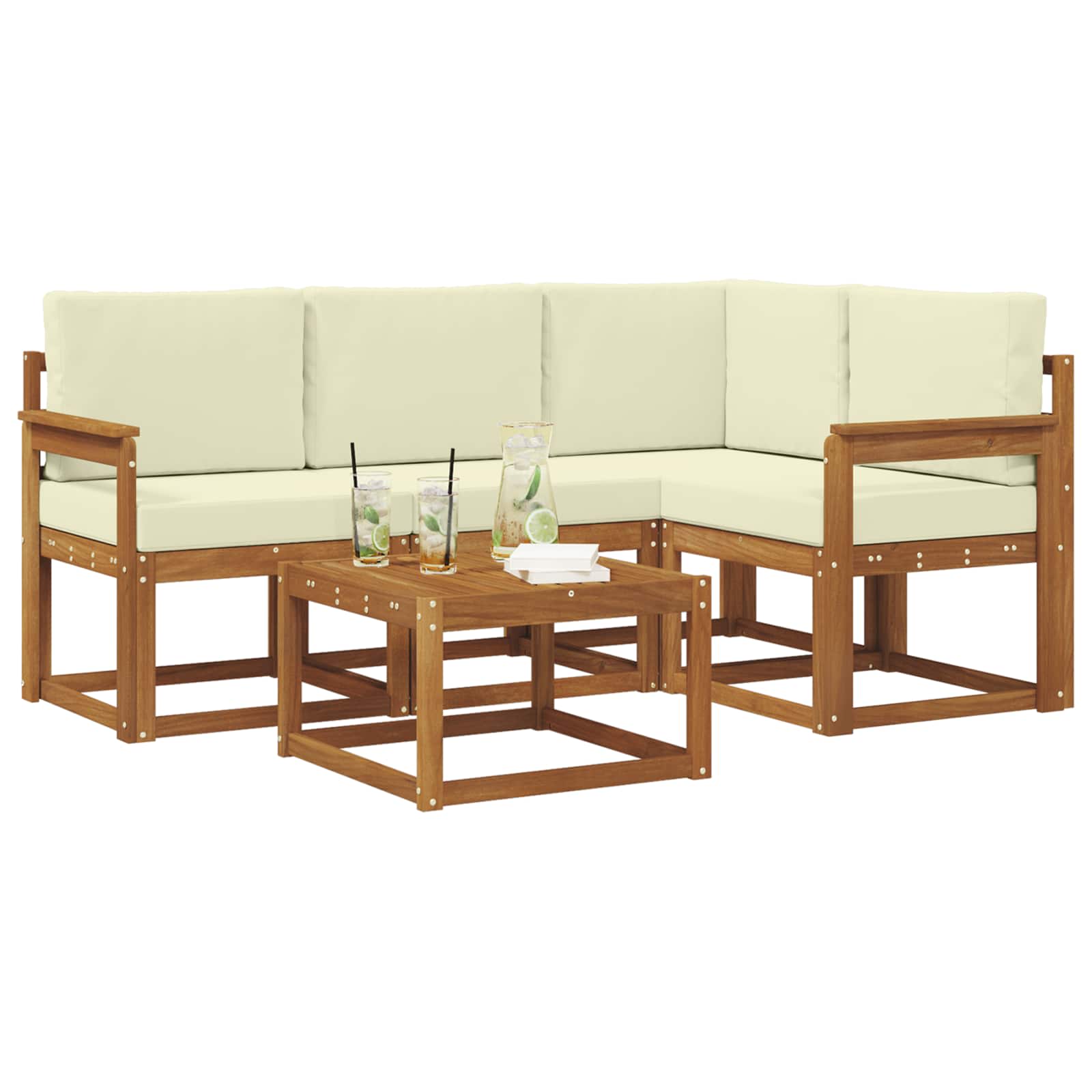 Outdoor-Sofagarnitur 5 stk. Natur und Creme