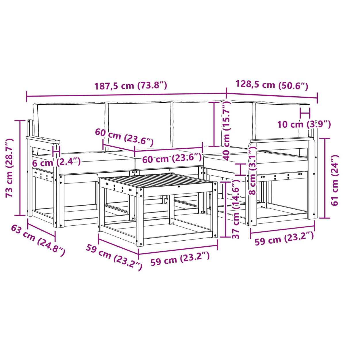Outdoor-Sofagarnitur 5 stk. Natur und Creme
