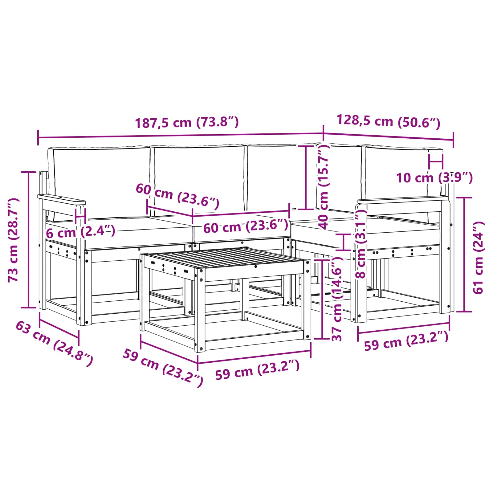 Outdoor-Sofagarnitur 5 stk. Natur und Creme