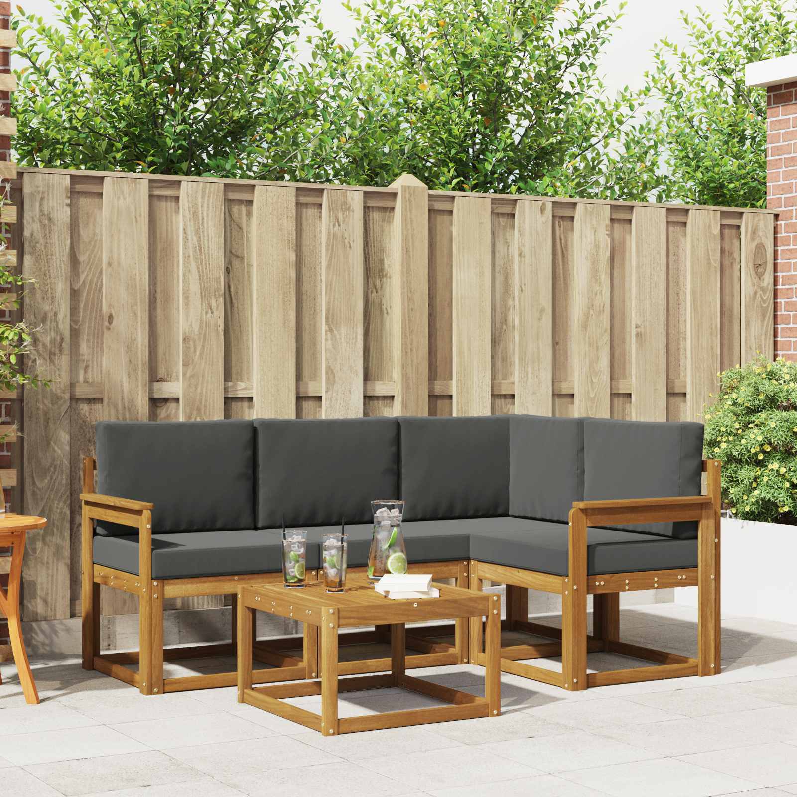 Outdoor-Sofagarnitur 5 stk. Natur und Anthrazit