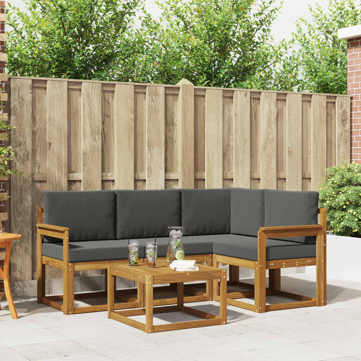 Outdoor-Sofagarnitur 5 stk. Natur und Anthrazit