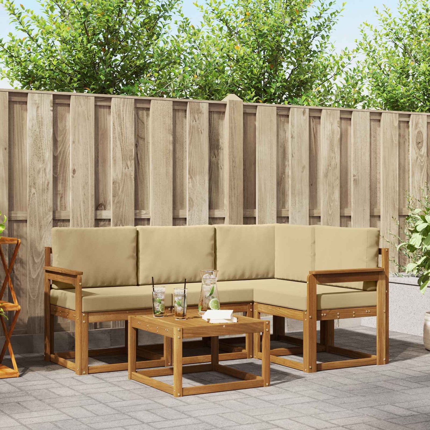Outdoor-Sofagarnitur mit Kissen 5 pcs Natur und Beige