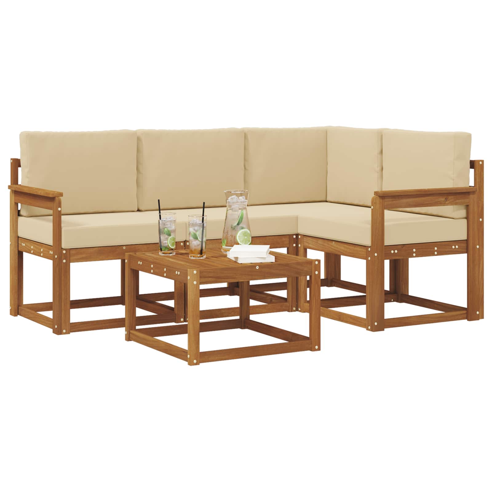 Outdoor-Sofagarnitur mit Kissen 5 pcs Natur und Beige