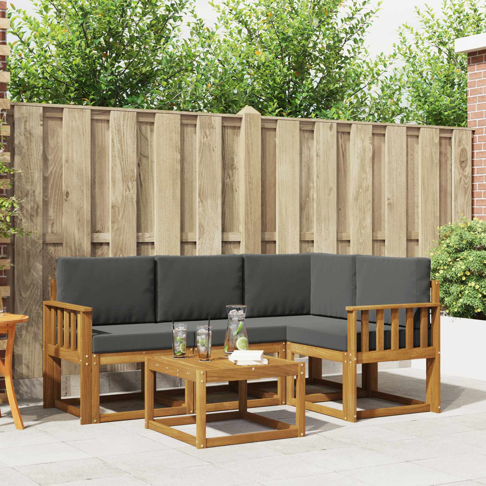 Outdoor-Sofagarnitur 5 stk. Natur und Anthrazit