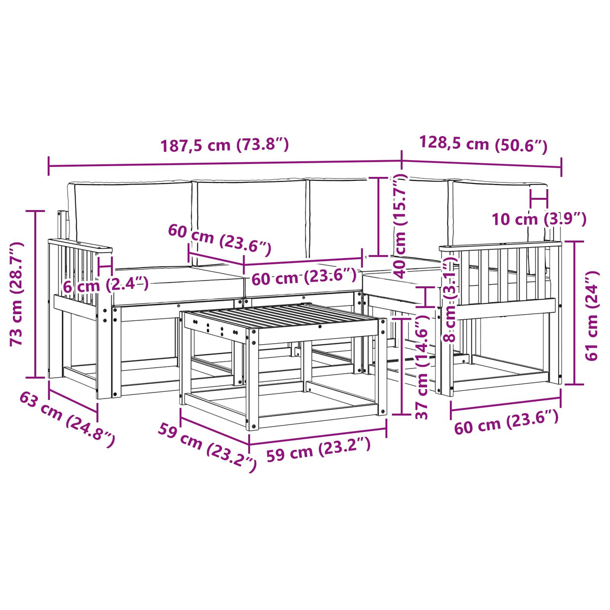 Outdoor-Sofagarnitur 5 stk. Natur und Anthrazit
