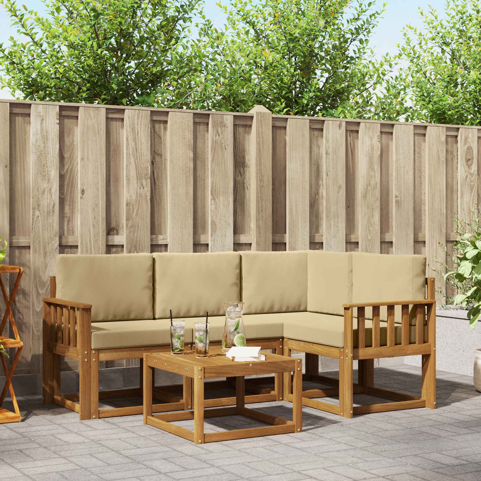 Outdoor-Sofagarnitur mit Kissen 5 pcs Natur und Beige