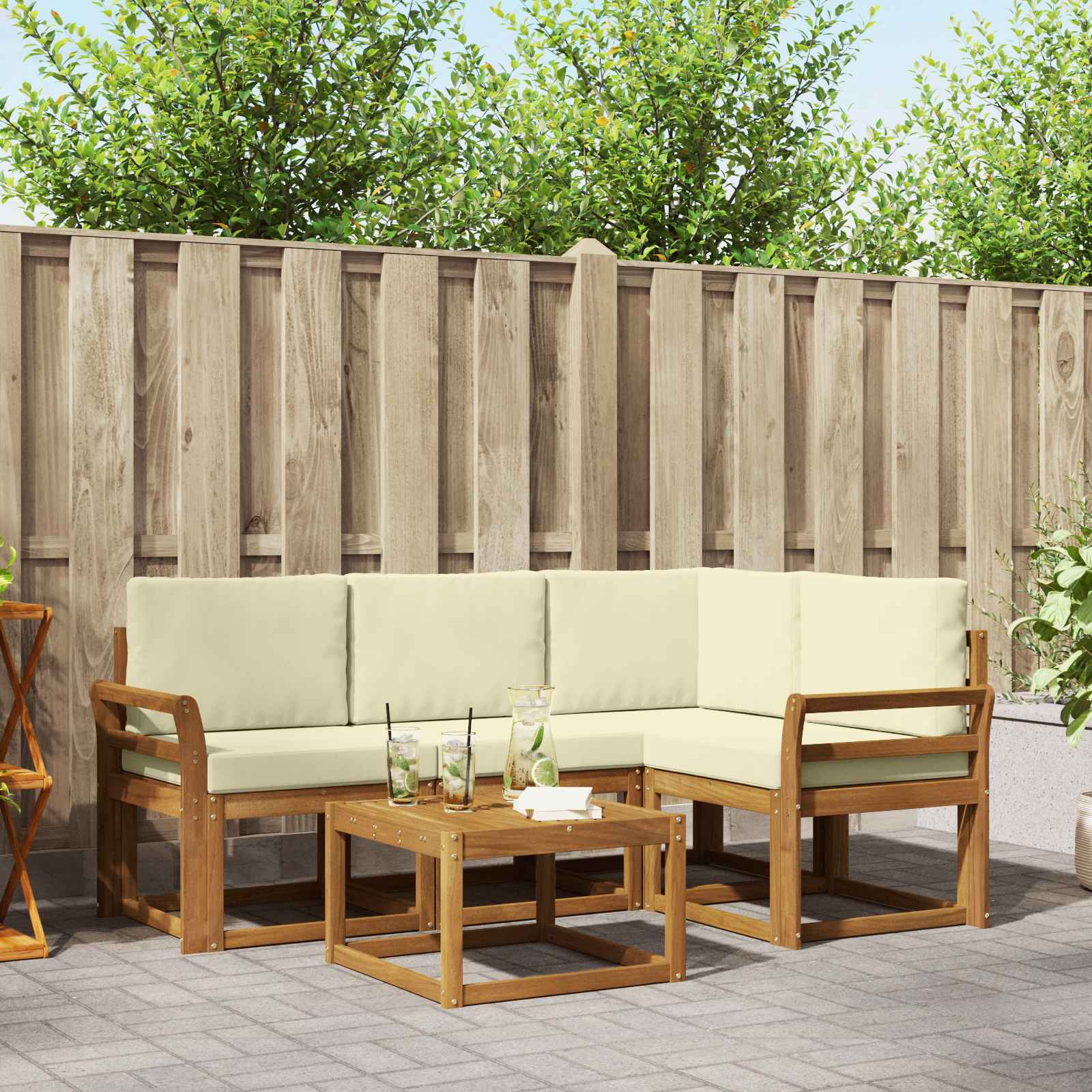 Outdoor-Sofagarnitur 5 stk. Natur und Creme