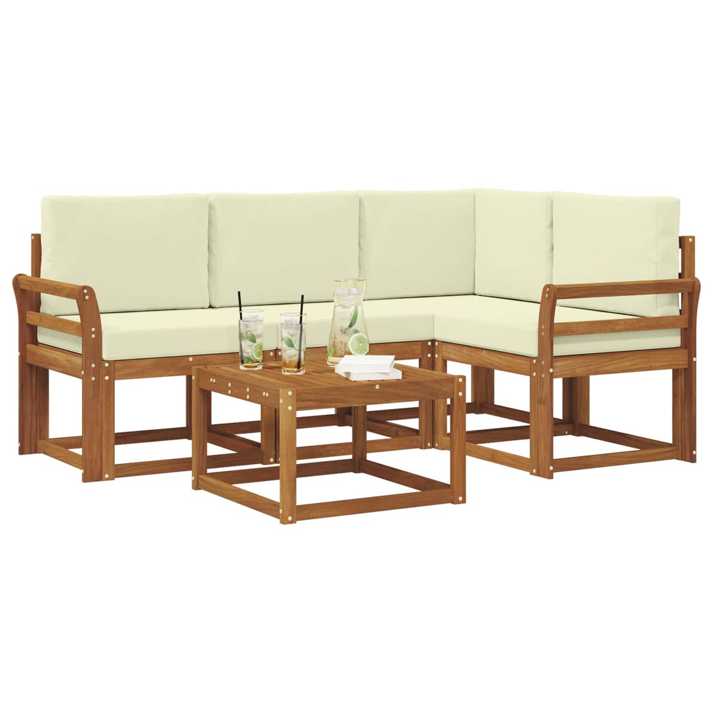 Outdoor-Sofagarnitur 5 stk. Natur und Creme