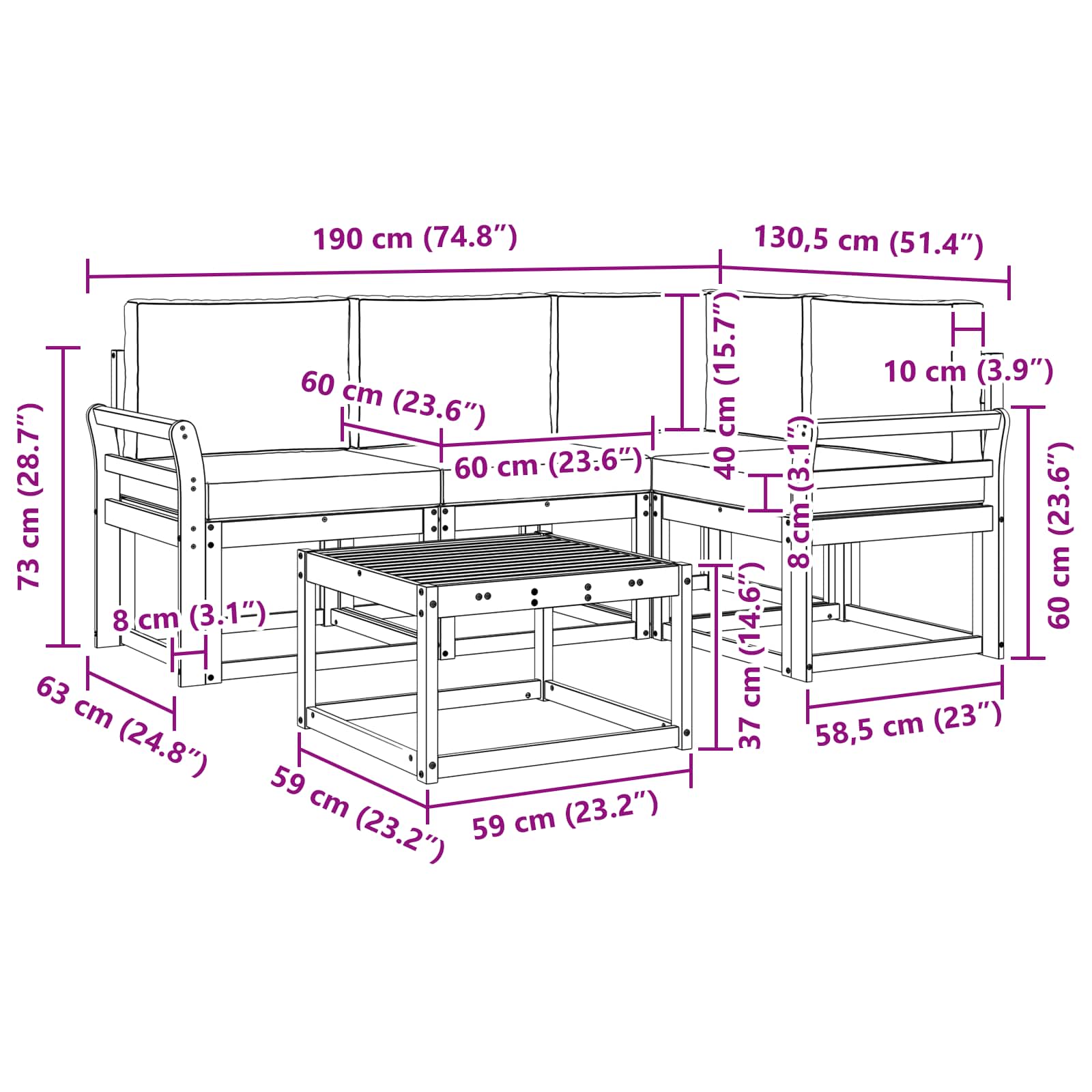 Outdoor-Sofagarnitur 5 stk. Natur und Creme