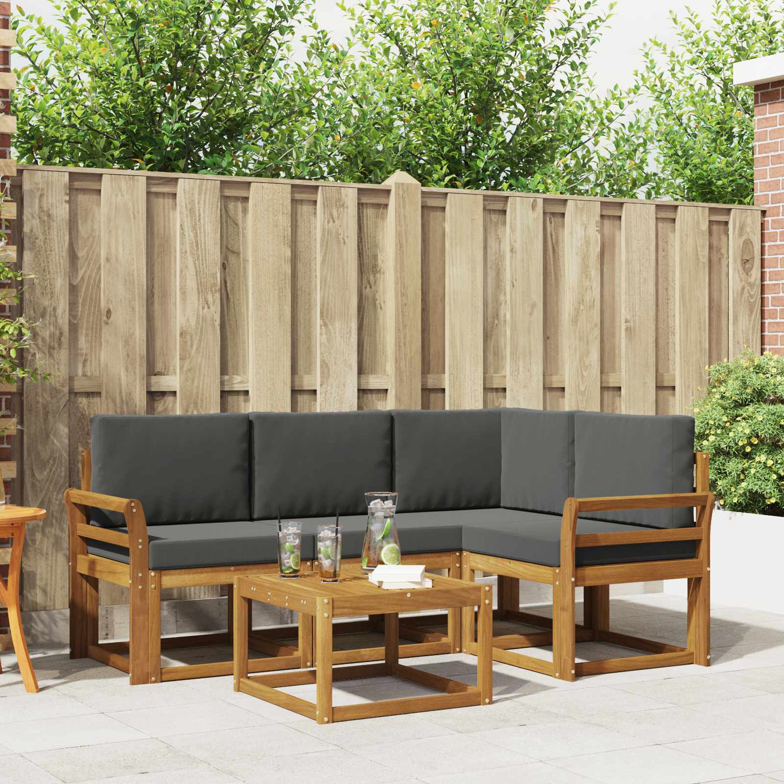 Outdoor-Sofagarnitur 5 stk. Natur und Anthrazit