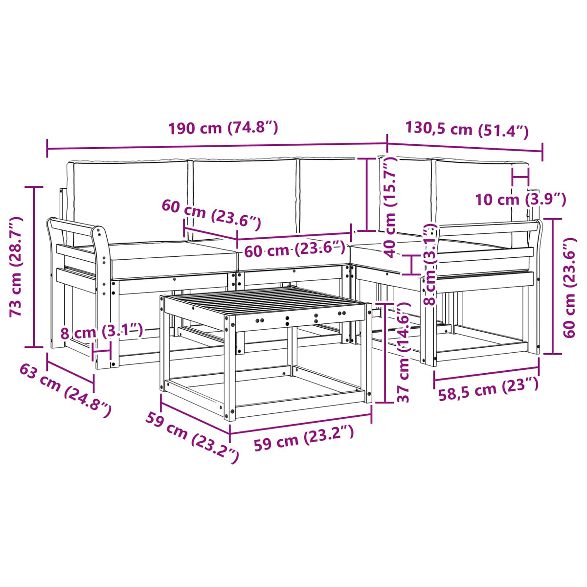 Outdoor-Sofagarnitur 5 stk. Natur und Anthrazit