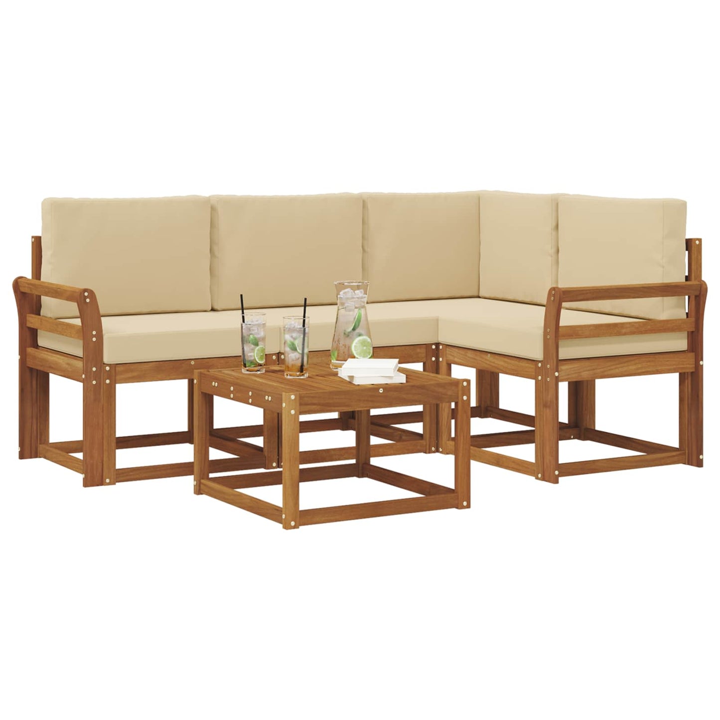 Outdoor-Sofagarnitur mit Kissen 5 pcs Natur und Beige