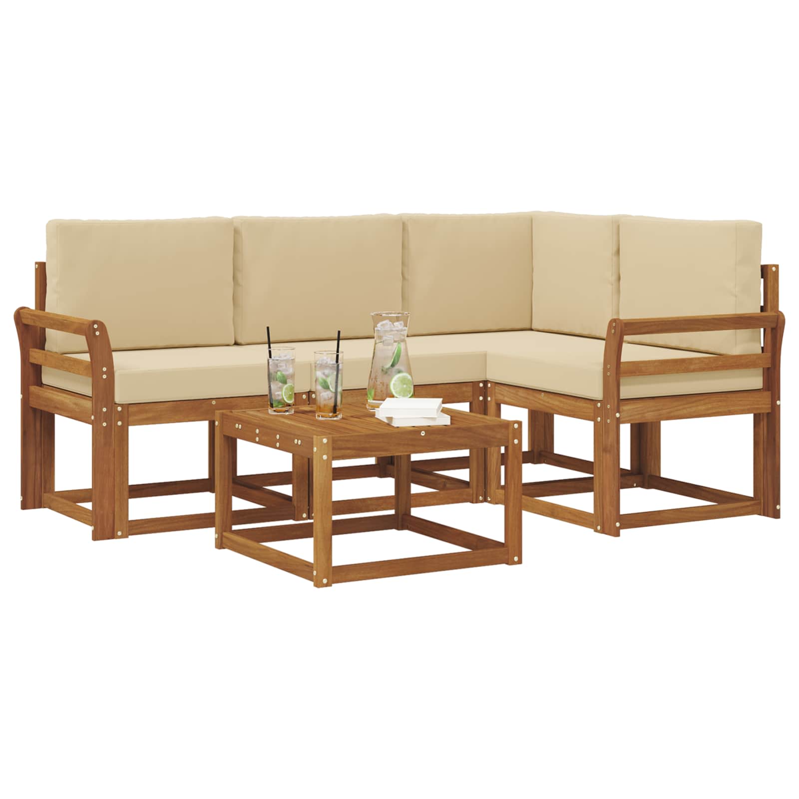 Outdoor-Sofagarnitur mit Kissen 5 pcs Natur und Beige
