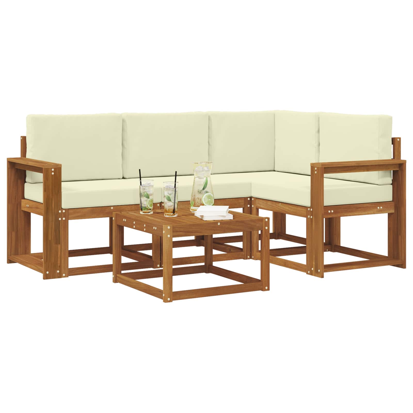 Outdoor-Sofagarnitur 5 stk. Natur und Creme