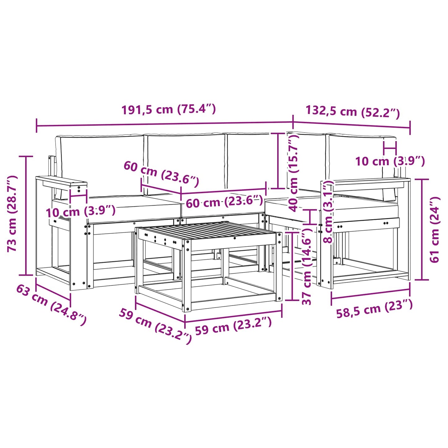 Outdoor-Sofagarnitur 5 stk. Natur und Creme