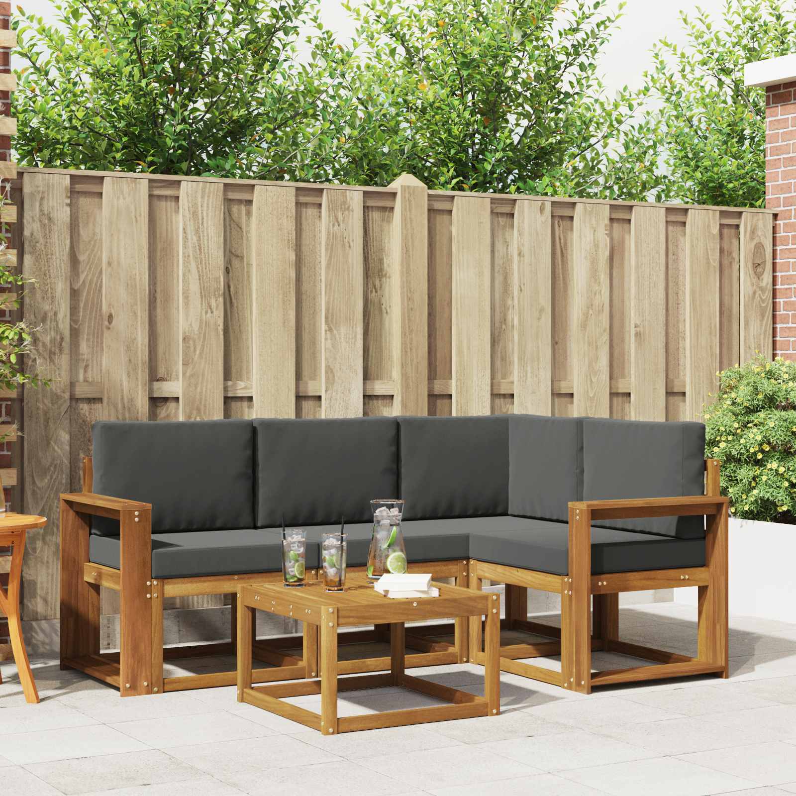 Outdoor-Sofagarnitur 5 stk. Natur und Anthrazit