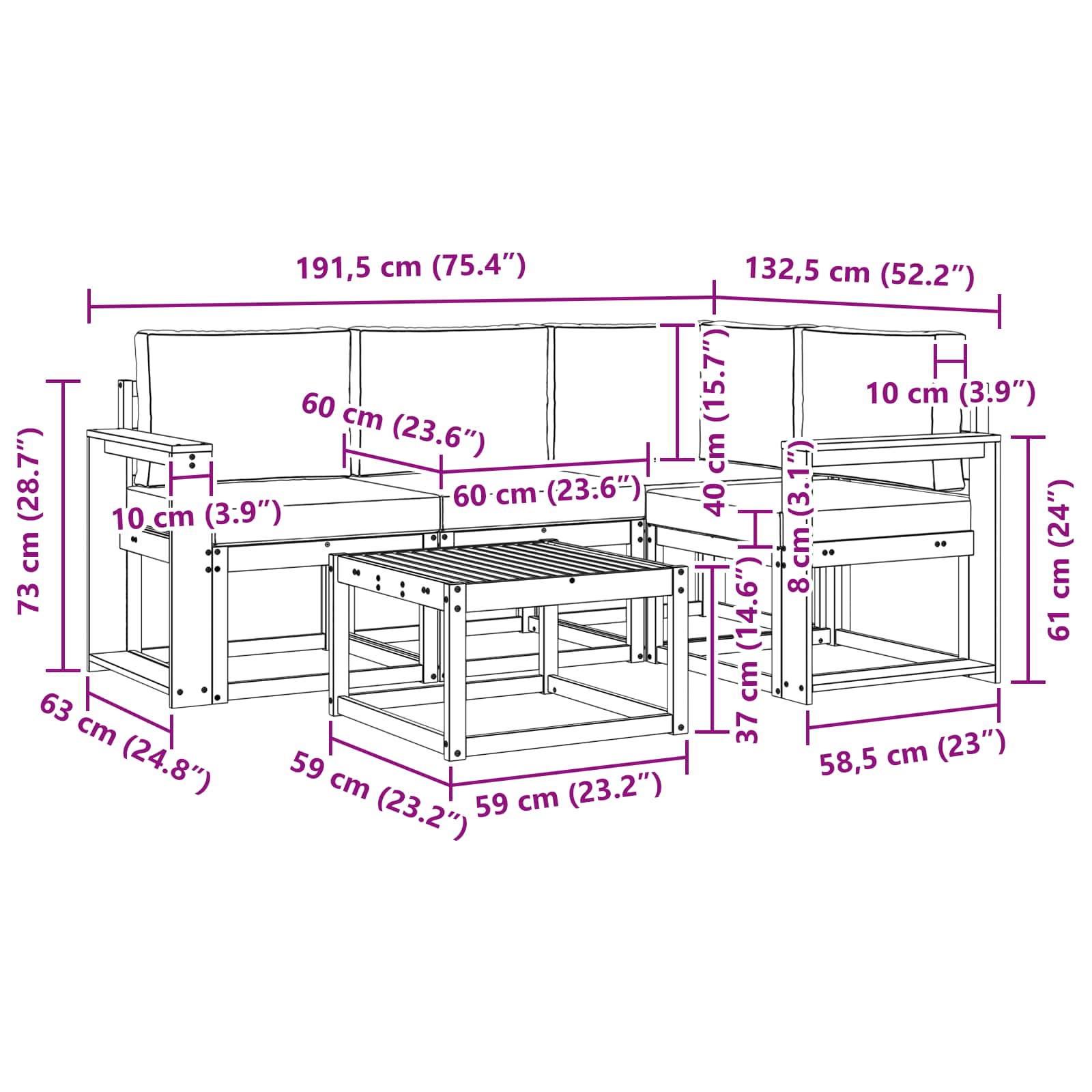 Outdoor-Sofagarnitur 5 stk. Natur und Anthrazit