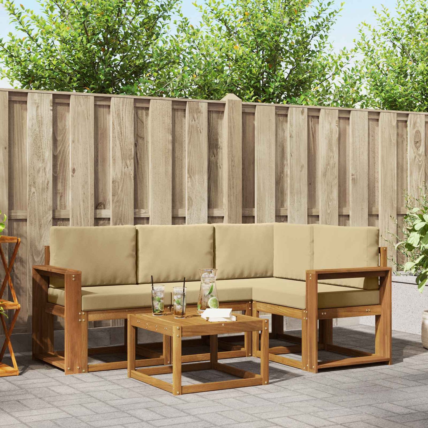 Outdoor-Sofagarnitur mit Kissen 5 pcs Natur und Beige
