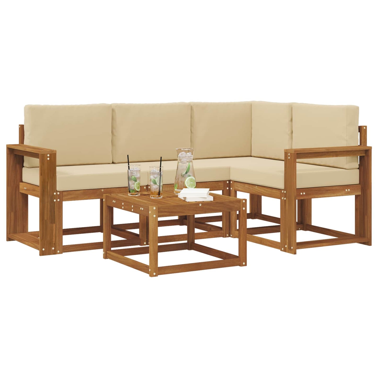 Outdoor-Sofagarnitur mit Kissen 5 pcs Natur und Beige