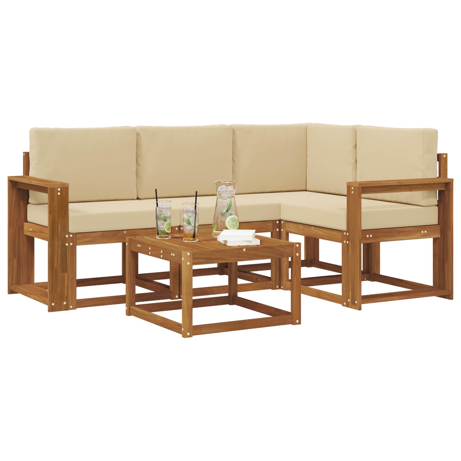Outdoor-Sofagarnitur mit Kissen 5 pcs Natur und Beige