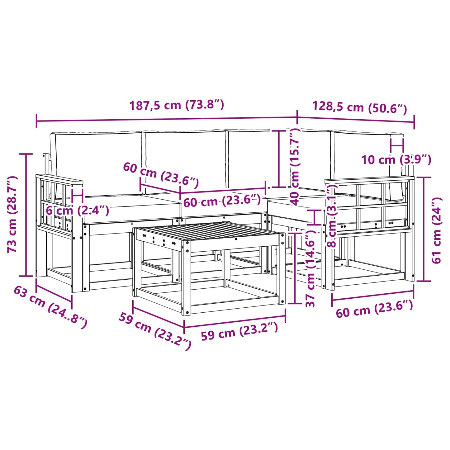 Outdoor-Sofagarnitur 5 stk. Natur und Creme