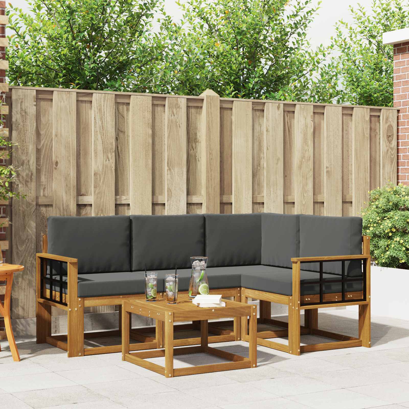 Outdoor-Sofagarnitur 5 stk. Natur und Anthrazit